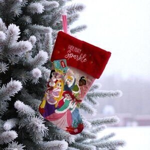 Disney Christmas Stocking Embroidered "Holiday Sparkle" Princess Pink Large 18”